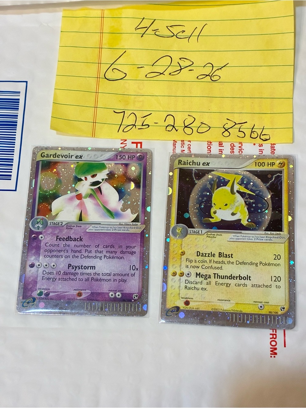 Pokemon Holo Gardevoir ex (Purple) & Raichu ex (Yellow) Card Lot